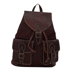 Mochila de piel engrasada con dos compartimentos exteriores